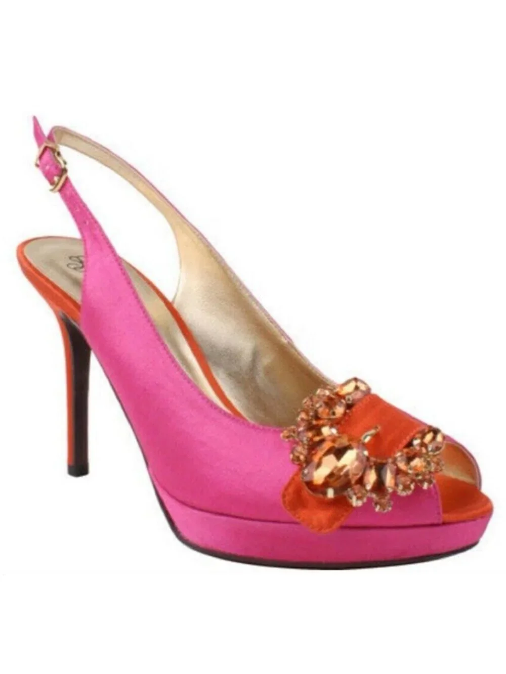 brand new Pink & Orange J Renee REGINA Peeptoe Satin Shoes with Jewels in Size 8